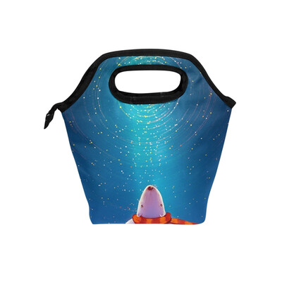 

Lunch Bag Bear In Starry Tote Travel Picnic Insulated Handbags Portable Zipper Lunch Bag Box