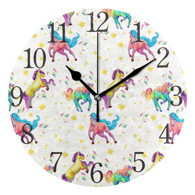 

Wall Clock Oil Pattern Unicorn Round Wall Clock Arabic Numerals Design