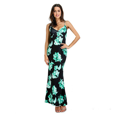 

PREISEI Summer Women Boho Sexy Floral Print Party Dress Plus Size V-Neck Spaghetti Strap Long Maxi Dresses Vestido PR2749