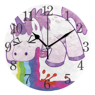 

Wall Clock Unicorn Puking Rainbow Round Wall Clock Arabic Numerals Design