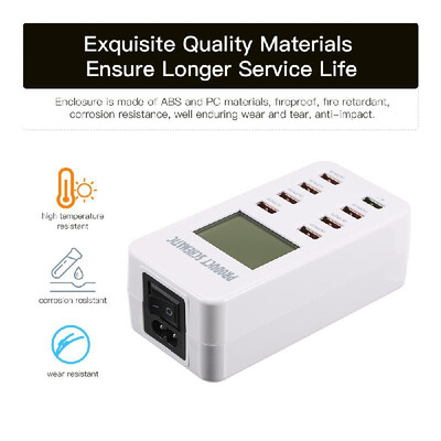 

Quick Charge 30 8-Port 8A USB Desktop Charger Adapter Hub Multi Port USB Wall Charger Dock Station with LCD Display Intelligent I