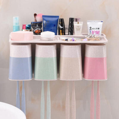 

Wall-mounted Toothbrush Toothpaste Dispenser HolderGargle Cup Wash Rack Set