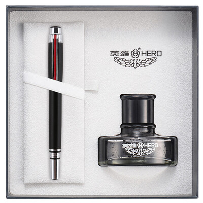 

Hero HERO Mingzhi 200E 14K gold pen 05mm men&women models big Ming pointed pen signature pen fashion business ink pen gift box set spray sand black paint set rod bright chrome