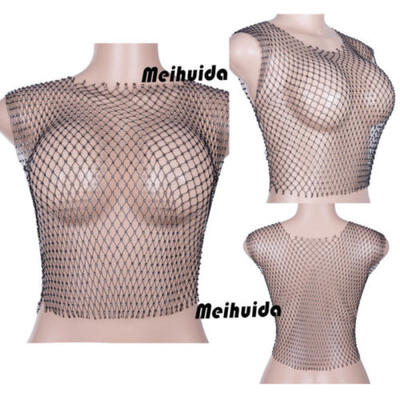 

UK Women Sleeveless Mesh Rhinestone Party Cocktail Crop Tops Blouses T shirts