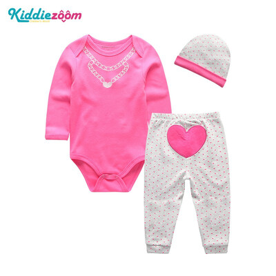

Kiddiezoom Baby Sets 0-12M Baby Hat Pants Bodysuits Baby Girl Clothes Babywear Pink Fashion Spring Autumn Cotton For Babies