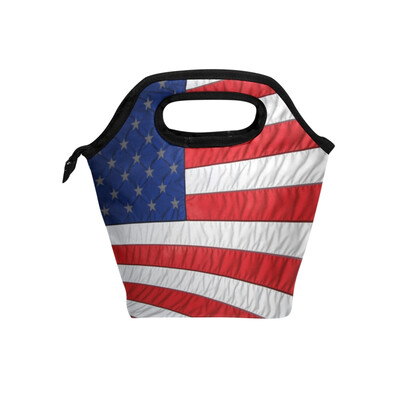 

Insulated Lunch Tote Bag American Flag Travel Picnic Lunch Handbags Portable Zipper Lunch Bag Box