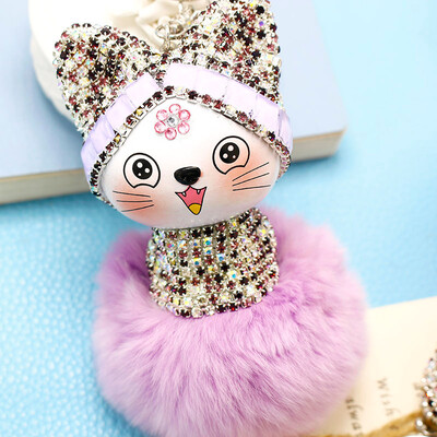 

Free Shipping Crystal JP Cat Doll Charms Twinkle Japan Phone Straps Flashing Key Chain Shining Poms Glittered Pendant Plush