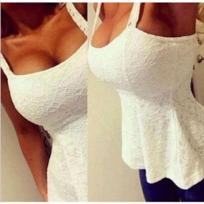 

Sexy Women Sleeveless Low-cut Floral Lace Blouse Tunic Vest Shirt Summer Tops