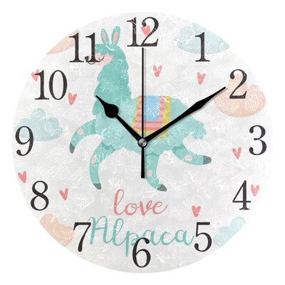 

Wall Clock Love Alpaca Pattern Round Wall Clock Arabic Numerals Design