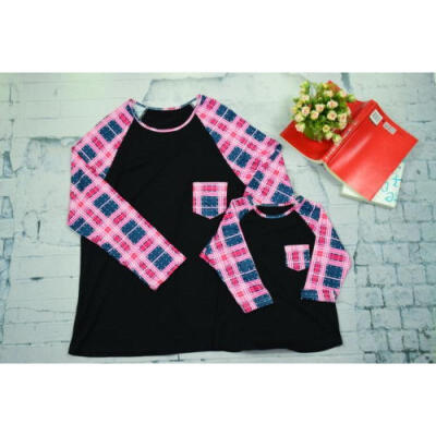

Mother And Daughter Plaid Long Sleeve Top Casual T-shirt Matching Family Clothes