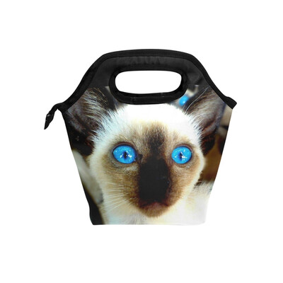 

Insulated Lunch Tote Bag Blue Eyes Cat Travel Picnic Lunch Handbags Portable Zipper Lunch Bag Box