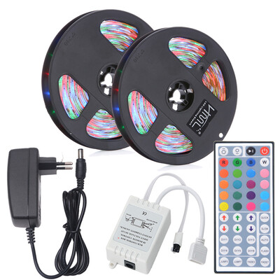 

HML 2pcs x 5M 24W Waterproof RGB 2835 SMD 300 LED Strip Light with IR 44 Keys Remote Control DC AdapterEU Plug