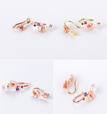 

S925 Silver Earring female Korean Edition Diamond Flower Flower Pearl Pearl Earring fashion ear jewelry