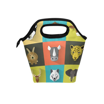 

Lunch Bag Tote Bag Grid Animals Travel Picnic Organizer Lunch Holder Handbags Lunch Bag Box for Office