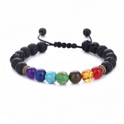 

Seven chakra energy stone bracelet natural green gold stone tiger eye can be adjusted to weave yoga wheel bracelet health care bra