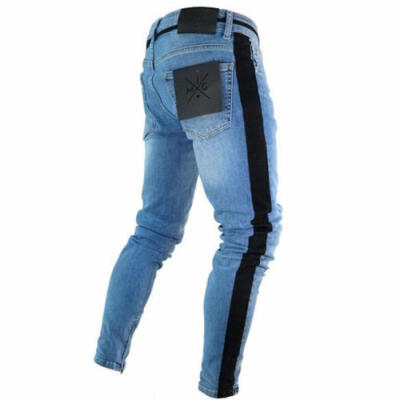 

Men Skinny Jeans Rip Slim fit Stretch Denim Distress Frayed Biker Jeans pant UK