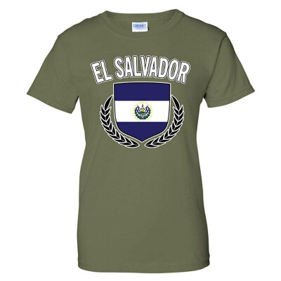 

El Salvador Flag Crest Olive Wreath Laurel Womens T-Shirt