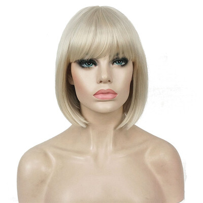 

StrongBeauty Short Bob Wig Point Part Bangs Full synthetic Wigs COLOUR CHOICES