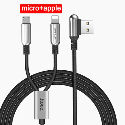 

HOCO 3in1 Zinc Alloy 90 Degree USB Data Charging Cable for Lightning Apple Charger Micro-USB Type-C for iPhone 6 7 8 Samsung