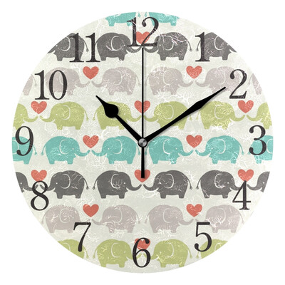 

Wall Clock Love Elephant Round Wall Clock Arabic Numerals Design
