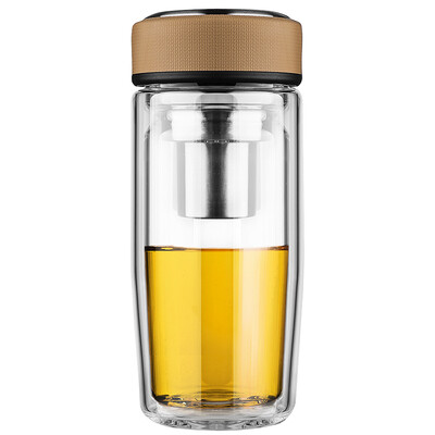 

Vientiane WANXIANG V17 405ML double heat-resistant creative glass business men&women with filter cups fashion portable round belly cup card yellow