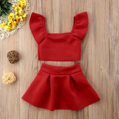 

Fashion Toddler Kids Baby Girl Off Shoulder Tops Dress Skirt Clothes Outfits