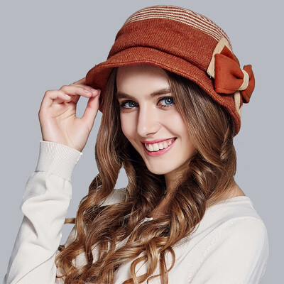 

Lan Shi Yu wool female hat autumn&winter Korean version of warm wool hats fashion wool plus velvet hat M04304 orange red
