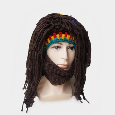 

Wig Beard Hats Hobo Mad Scientist Caveman Handmade Knit Warm Winter Caps Men Women Halloween Gifts Funny Party Beanies