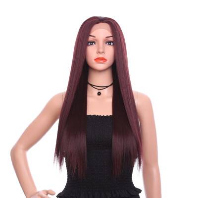 

YYONG 26 Inch Long Wavy High Density Temperature Swiss Lace Synthetic Wigs 99J Straight Hair Lace Front Wigs