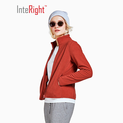 

INTERIGHT Womens Fleece Stand Collar Zip Cardigan Casual Jacket Black L