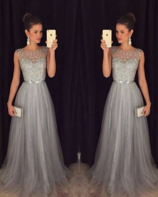 

Beaded Scoop Neck Lace Long Evening Dress