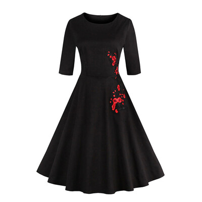 

Retro Style High Waist Floral Embroidery Dress