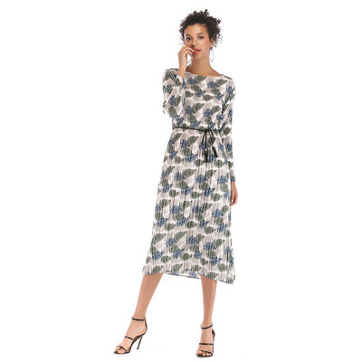 

Leaf printed lace chiffon skirt waist slimming long skirt women