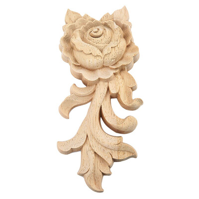 

UpperX 1Pc 1565Cm Wood Carved Corner Onlay Applique Door Cabinet Rose Unpainted European Style