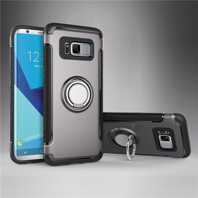 

Fecoprior Back Cover For Samsung Galaxy S8 Plus Case Car Holder Stand Hard PC Silicon Ring Suction Bracket Celulars