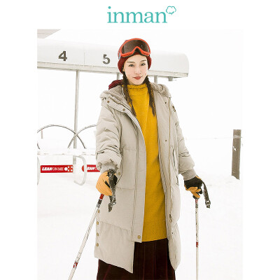 

INMAN 2018 winter new style plus velvet hood long section over the knee windproof warm thick down jacket jacket female 1884121170 light gray