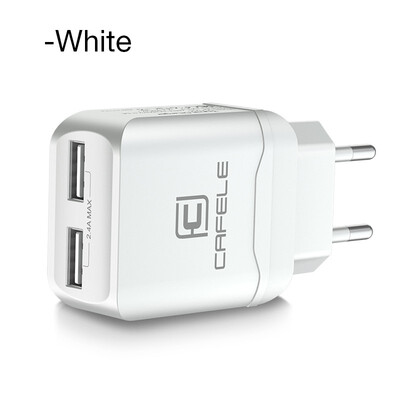 

Cafele EU Plug Dual USB Charger DC 5V 24A 12W Universal Portable Travel Wall Adapter Mobile Phone Charger for iPhone Laptop