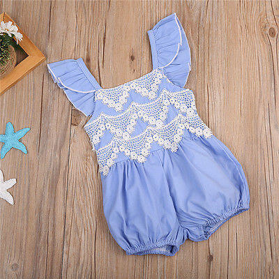 

Toddler Baby Girl Denim Lace Romper Bodysuit Playsuit Sunsuit Outfit Clothes UK