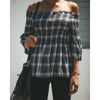 

Womens Off Shoulder Shirt Autumn Top Blouse 34 Sleeve Shirt Casual Cotton Tops