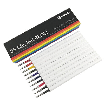 

Kaco Gel Ink Refills for Retractable Gel Pens BlackBlueRedDark blueColored ink 05mm Fine Point Bullet Tip 10pcspack