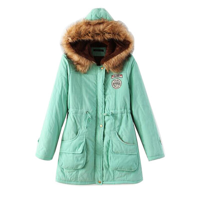 

Winter Women Military Jacket Fleece Fur Hooded Long Coat Lining Parka Outwear