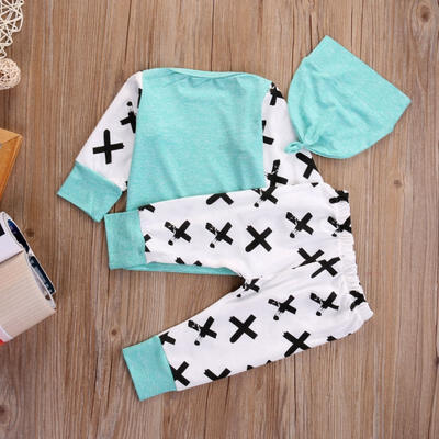 

3PCS Newborn Baby Girl Boy Tops T-shirt Pants Hat Home Outfits Set Clothes