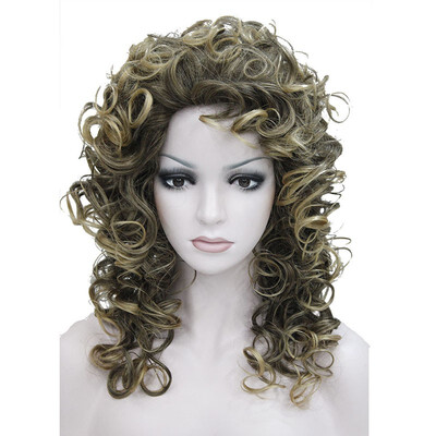 

StrongBeauty Medium Layers Curly Capless wig Brown with Blonde Highlights Synthetic Hair Wigs for Women