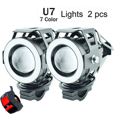 

2Pcs Motorcycle headlight U7 LED 12V 125W 7 Colors Motorbike driving auxiliary head Lamp Super Bright Motor Bicycle Fog Light