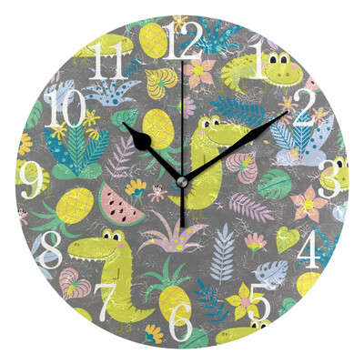 

Wall Clock Arabic Numerals Design Funny Crocodiles Round