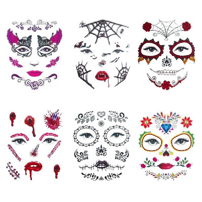 

6pcsset Horror Face Eye Temporary Tattoo Stickers for Haunted House Halloween Party Masquerade Prank Makeup Decorations Props