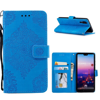 

MOONCASE Huawei P20 Blue&White Porcelain Embossed Leather Case - Blue