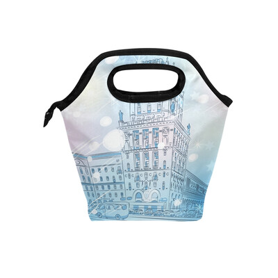 

Lunch Bag Crystal Building Tote Travel Picnic Insulated Handbags Portable Zipper Lunch Bag Box