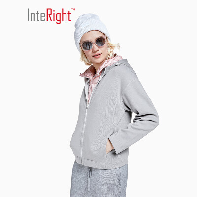 

INTERIGHT Sweater Womens Stretch Sports Casual Hooded Jacket in Gray