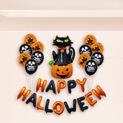 

Halloween decoration Halloween balloon aluminum balloon bar party horror scene decoration a Halloween dress balloon set black orange